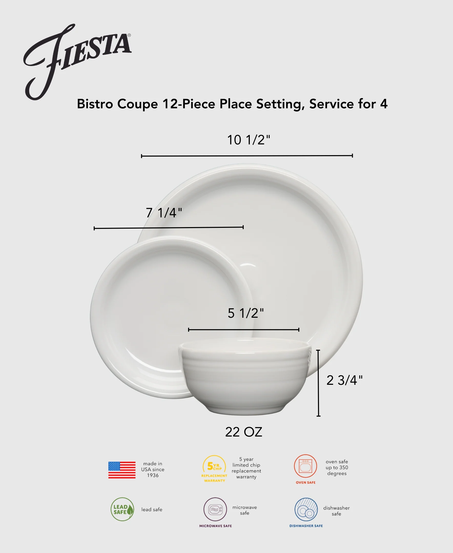 Mixed Aegean Bistro Coupe 12-Piece Dinnerware Set, Service for 4 - Image 4