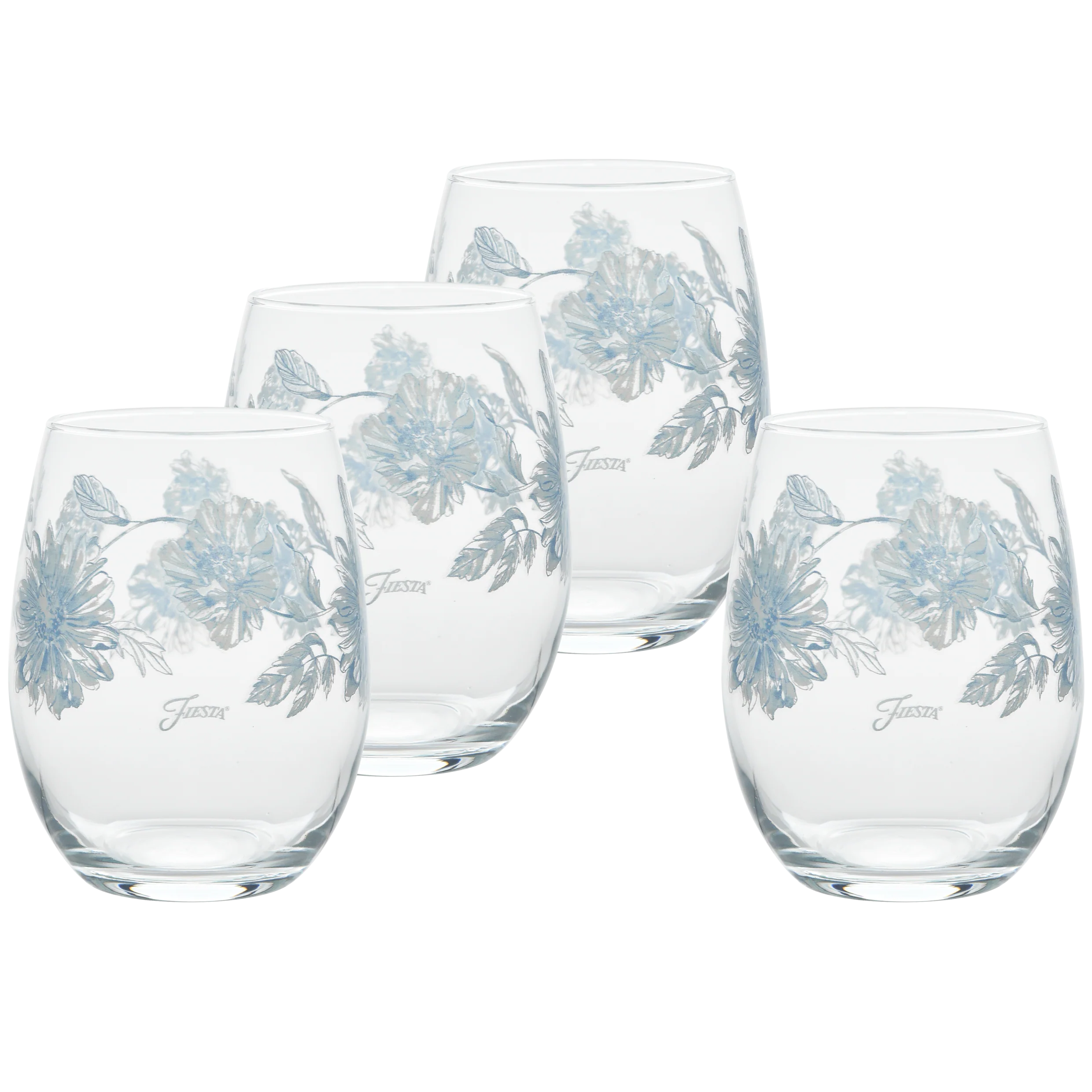 Botanical Floral 15 oz. Stemless Wine Glass – Set of 4