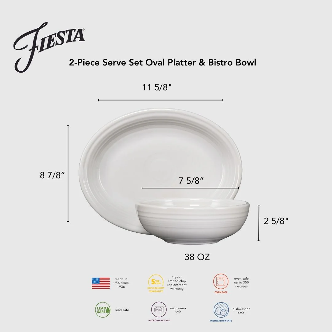 2-Piece Serve Set 11 5/8 Inch Oval Platter & 38 OZ Bistro Bowl - Image 5