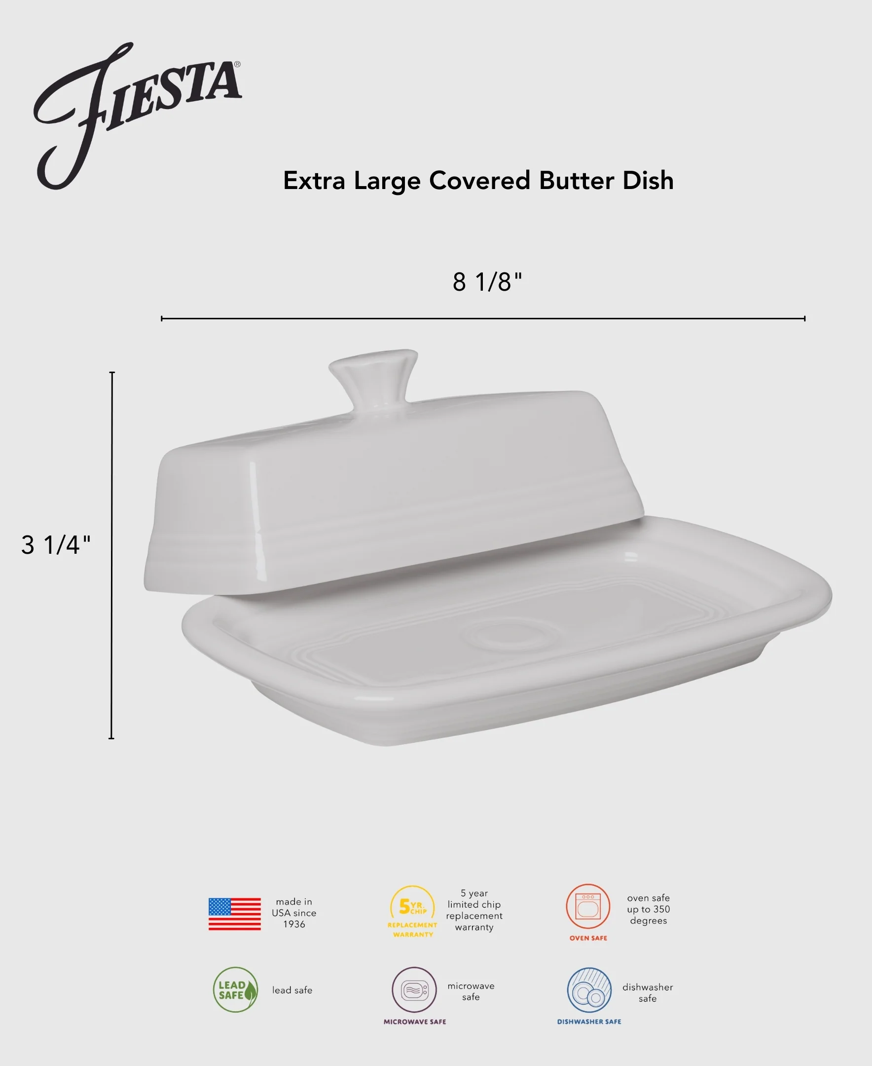 Extra Large Covered Butter Dish 8 1/8 Inch x 5 1/8 Inch - Image 3