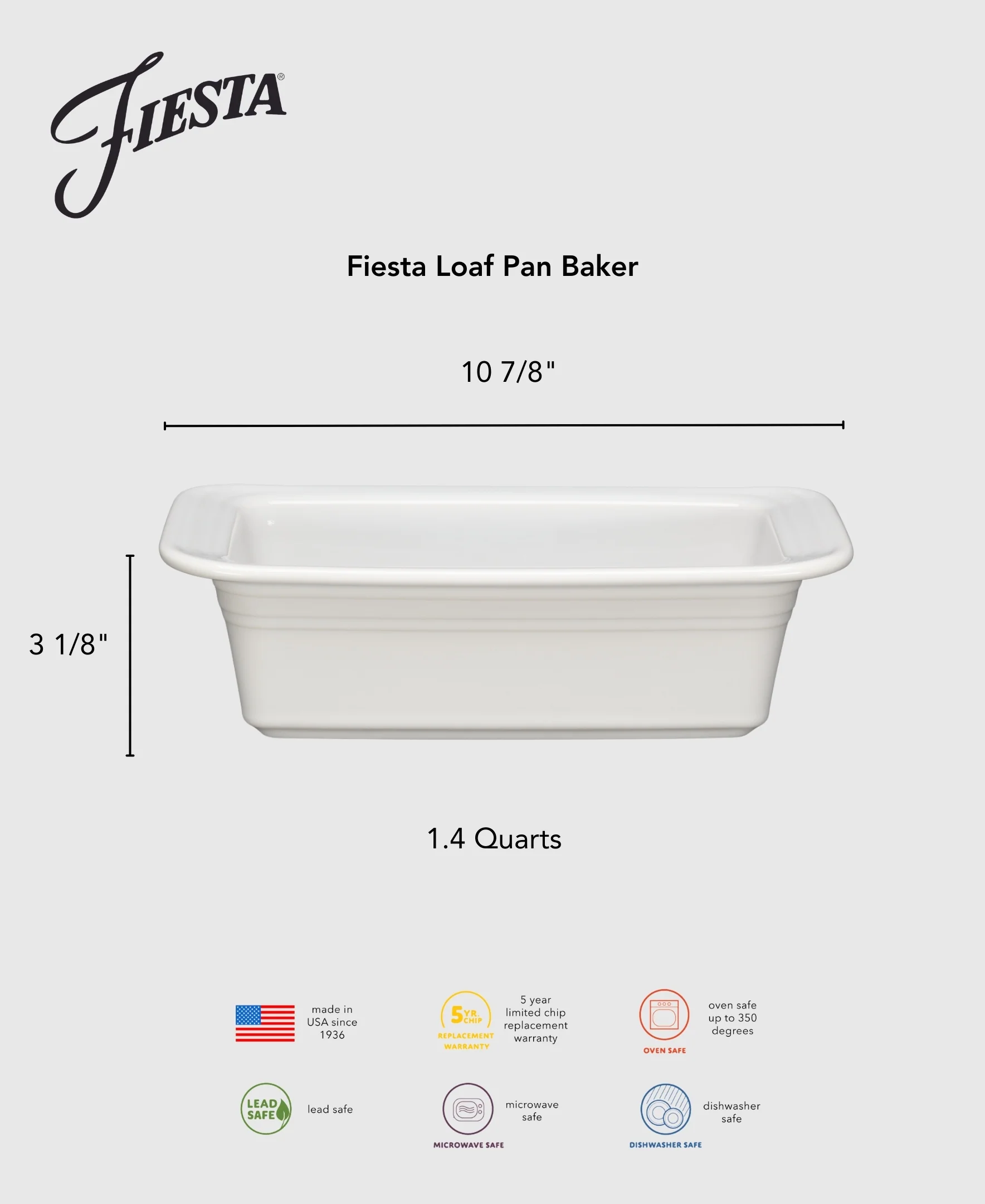 Fiesta Linen 10 3/4 Inch x 5 3/4 Inch Loaf Pan Baker 1.4 Quarts - Image 2