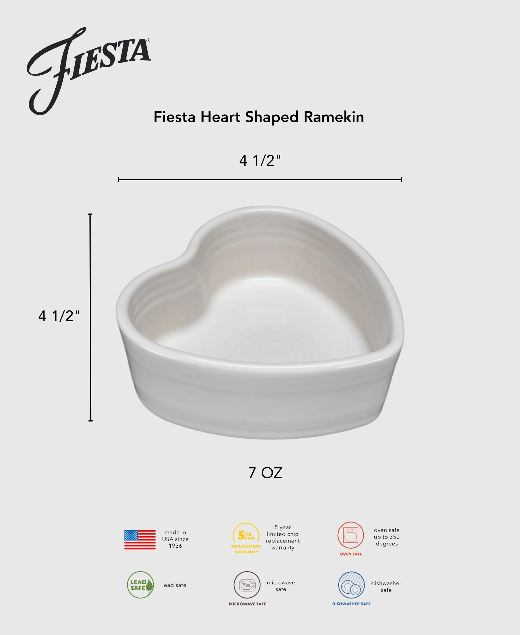 Fiesta 7 OZ Heart Shaped Ramekin 4 1/2 Inch - Image 3