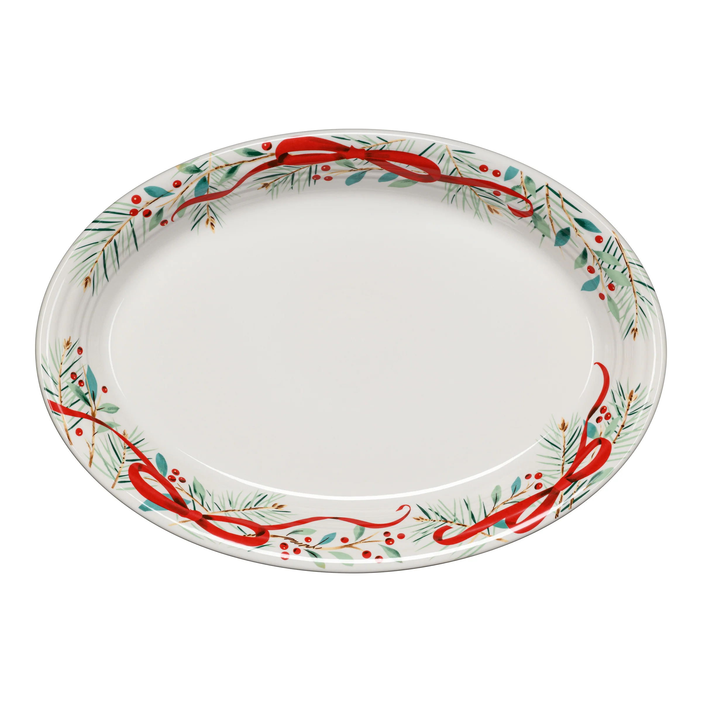 Holly Berry Christmas Garland 13 5/8 Inch Large Oval Serving Platter