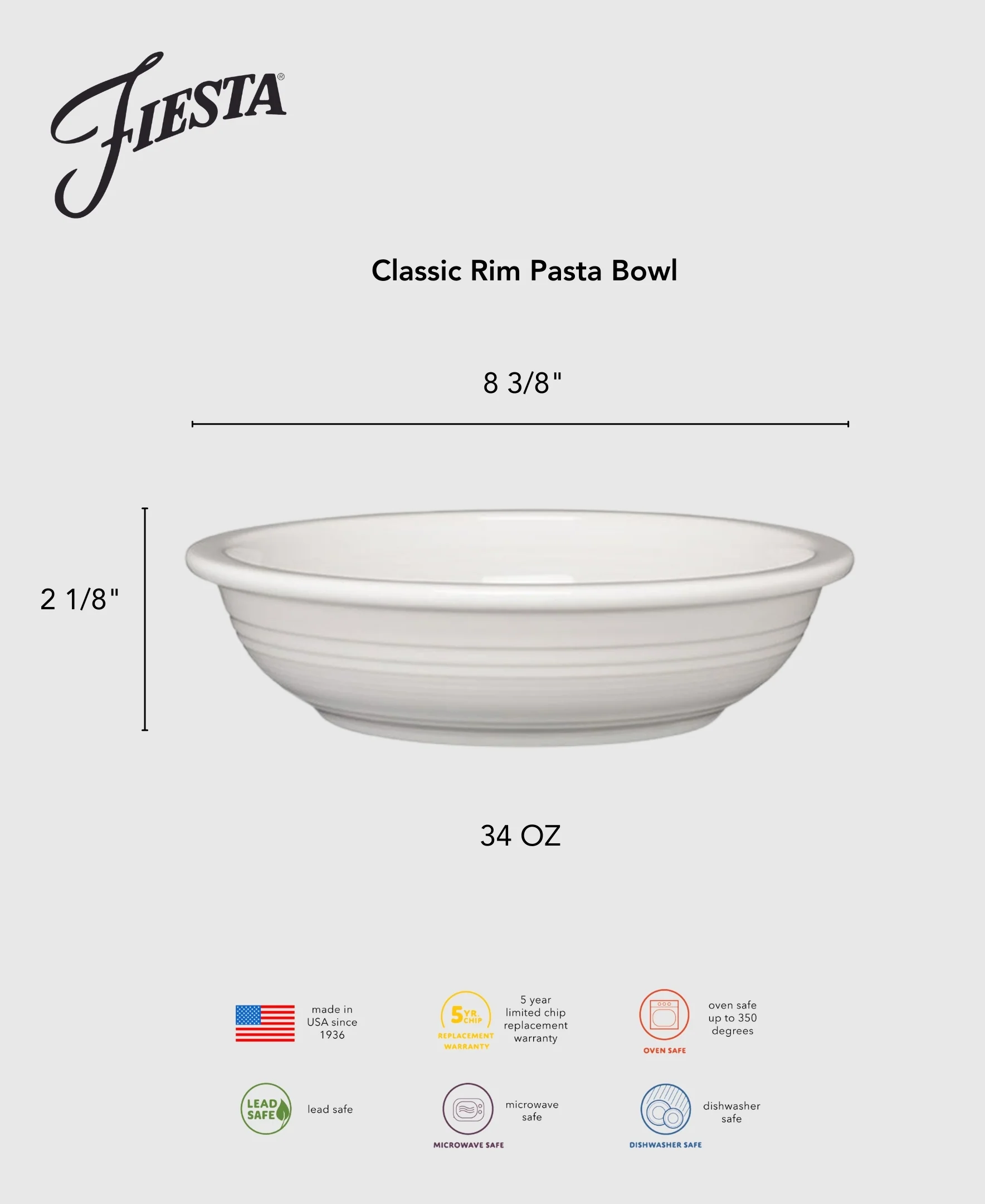 Classic Rim 8 3/8 Inch Pasta Bowl 34 OZ - Image 2