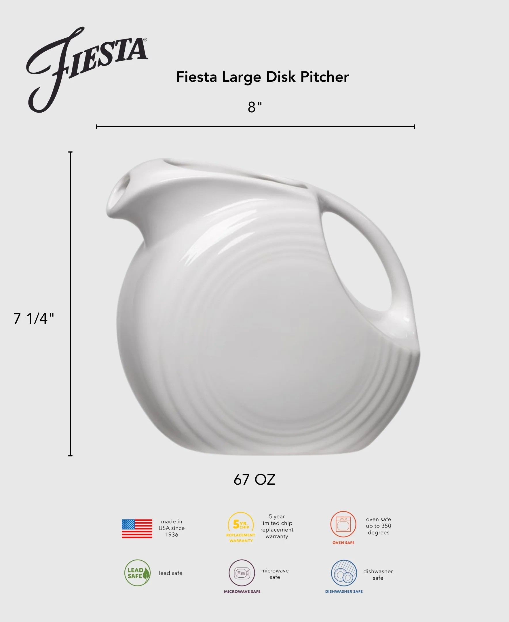 Fiesta 67 OZ Large Disk Pitcher - Image 4