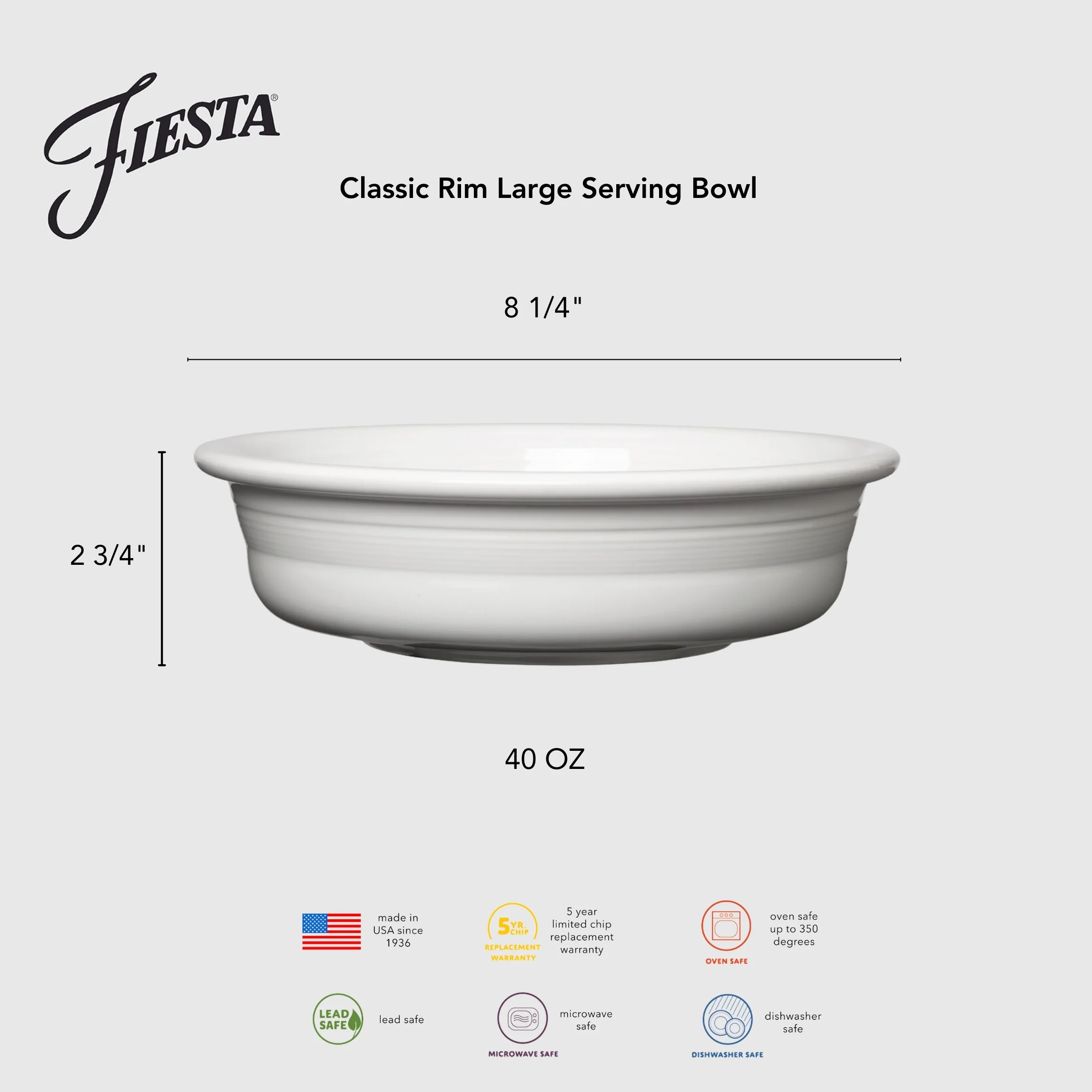 Lavender Classic Rim 8 1/4 Inch Large Serving Bowl 40 OZ - Image 2