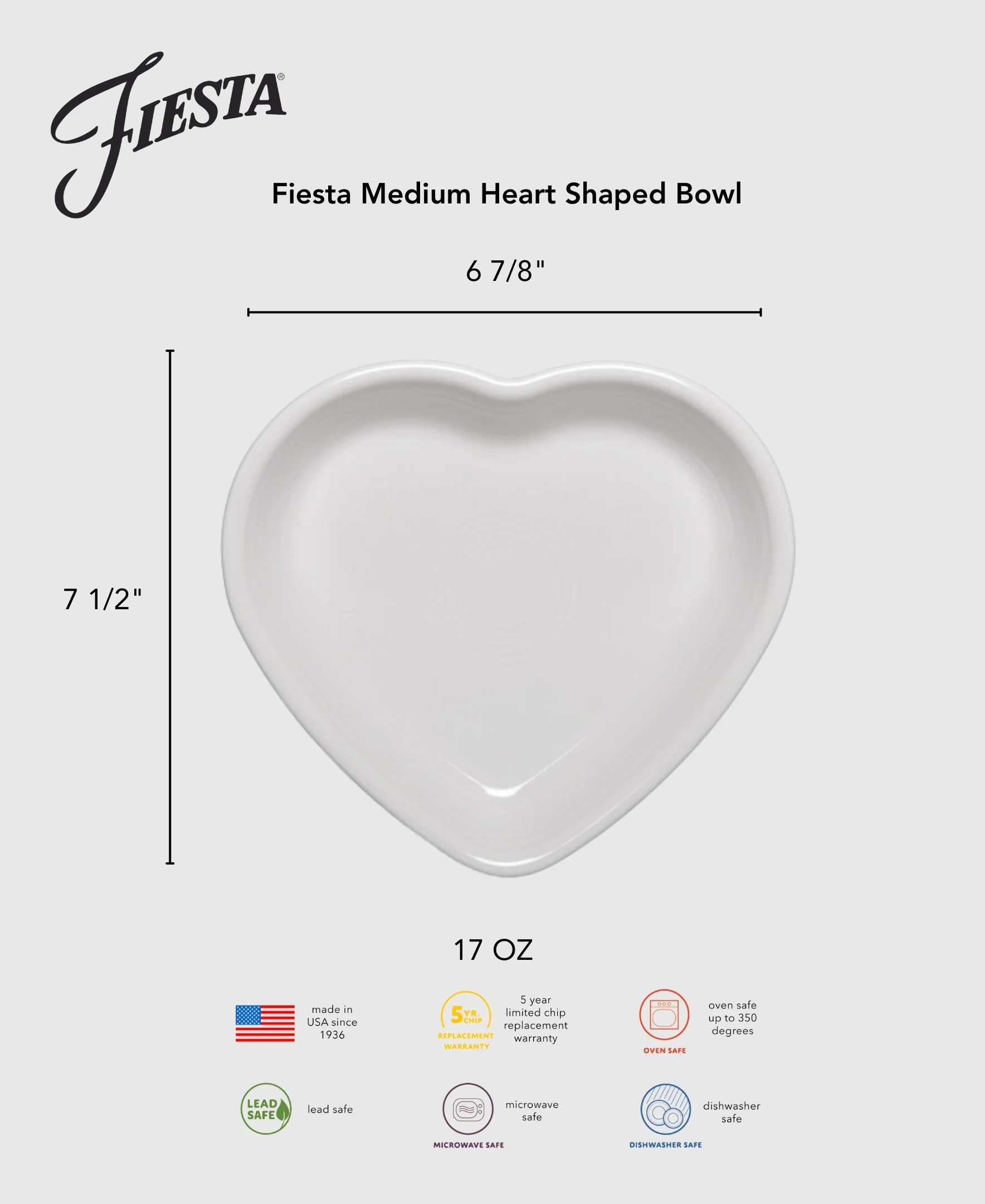 Fiesta 7 1/2 Inch Medium Heart Shaped Bowl 17 OZ - Image 3