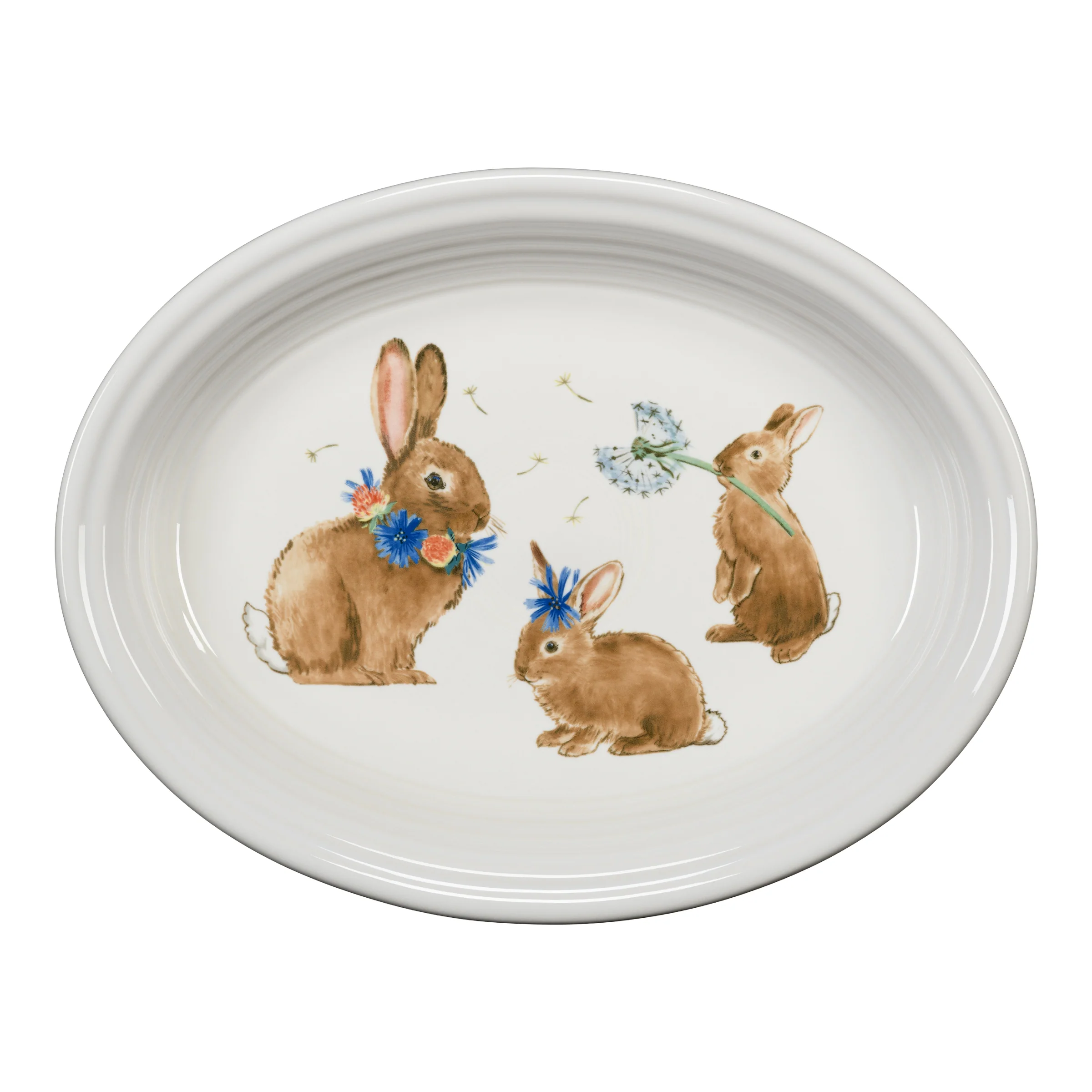 Breezy Floral Easter 13 5/8 Inch Large Oval Serving Platter Bunny & Babies