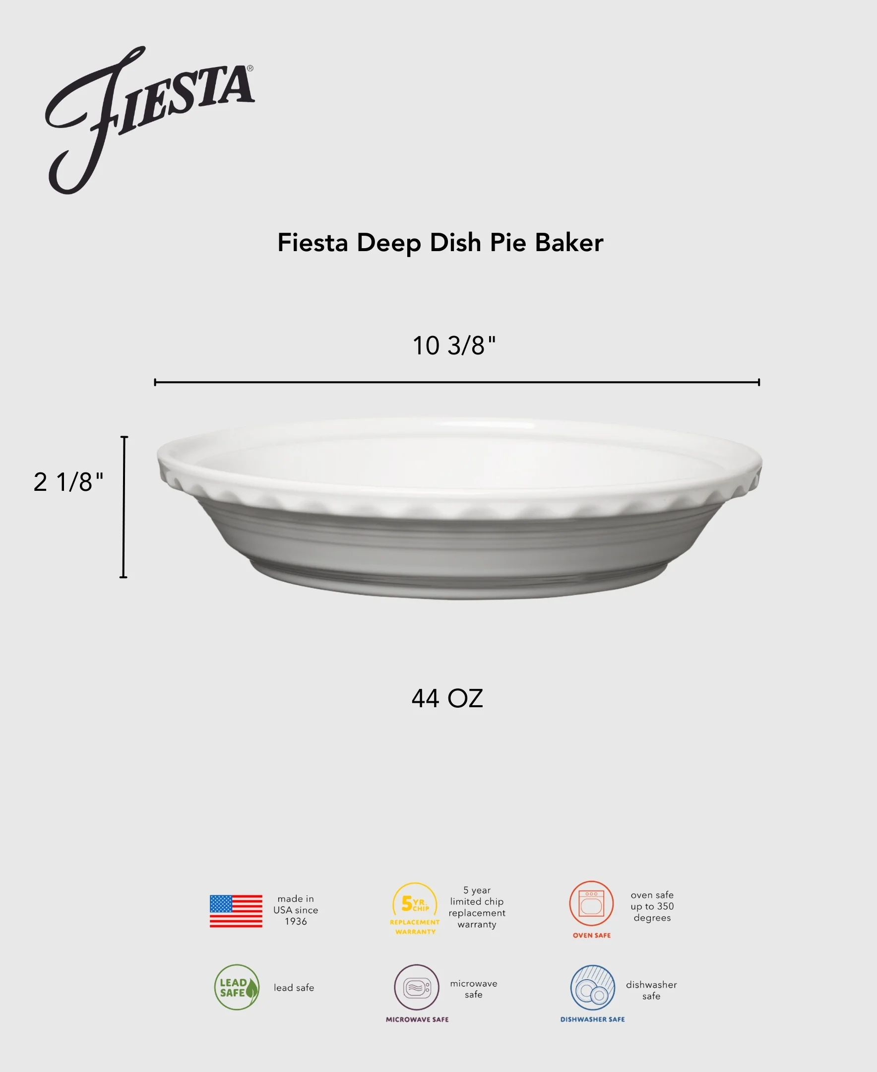 Fiesta 10 1/4 Inch Deep Dish Pie Baker 44OZ - Image 5