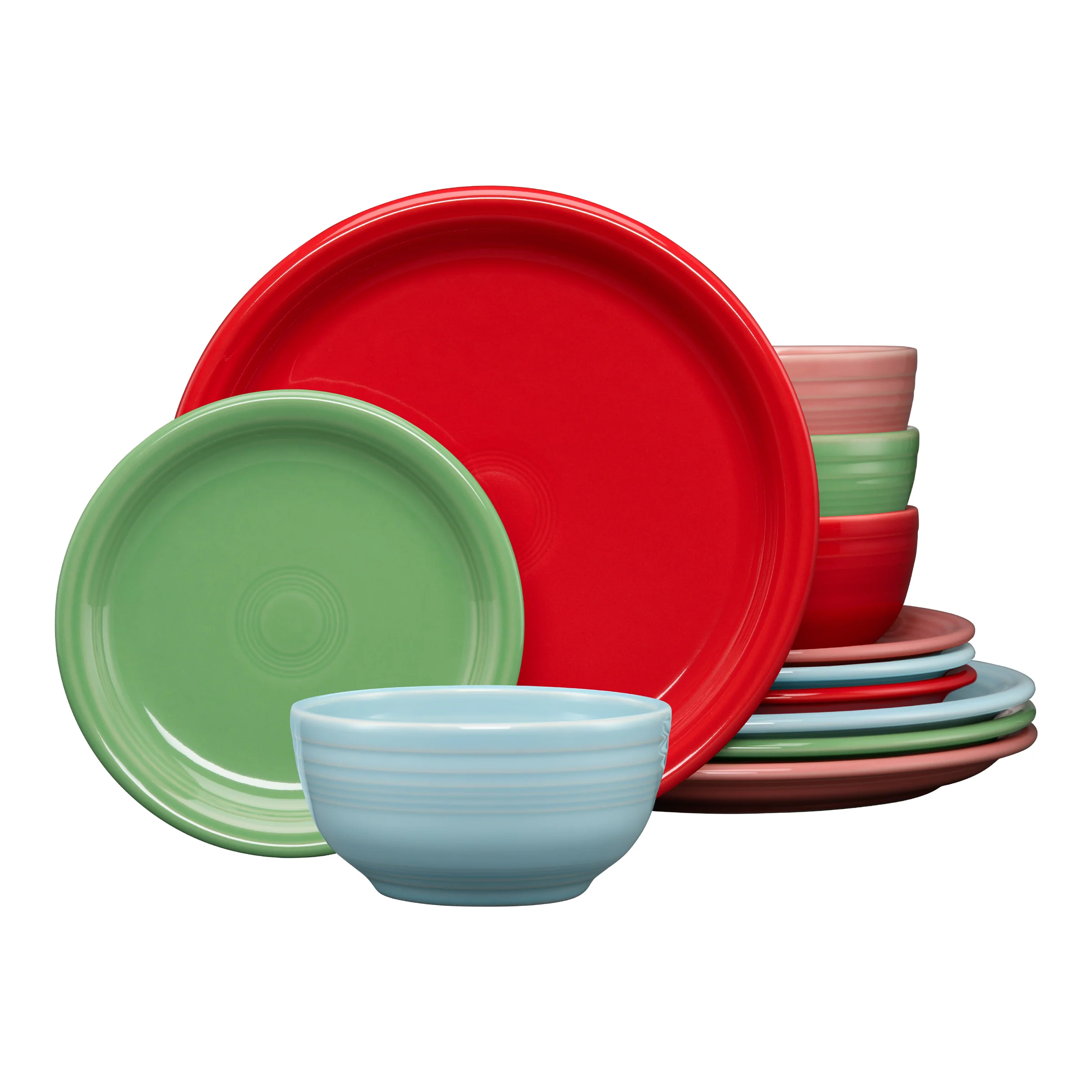Peppermint Frost Mixed Color Bistro Coupe 12-Piece Dinnerware Set, Service for 4