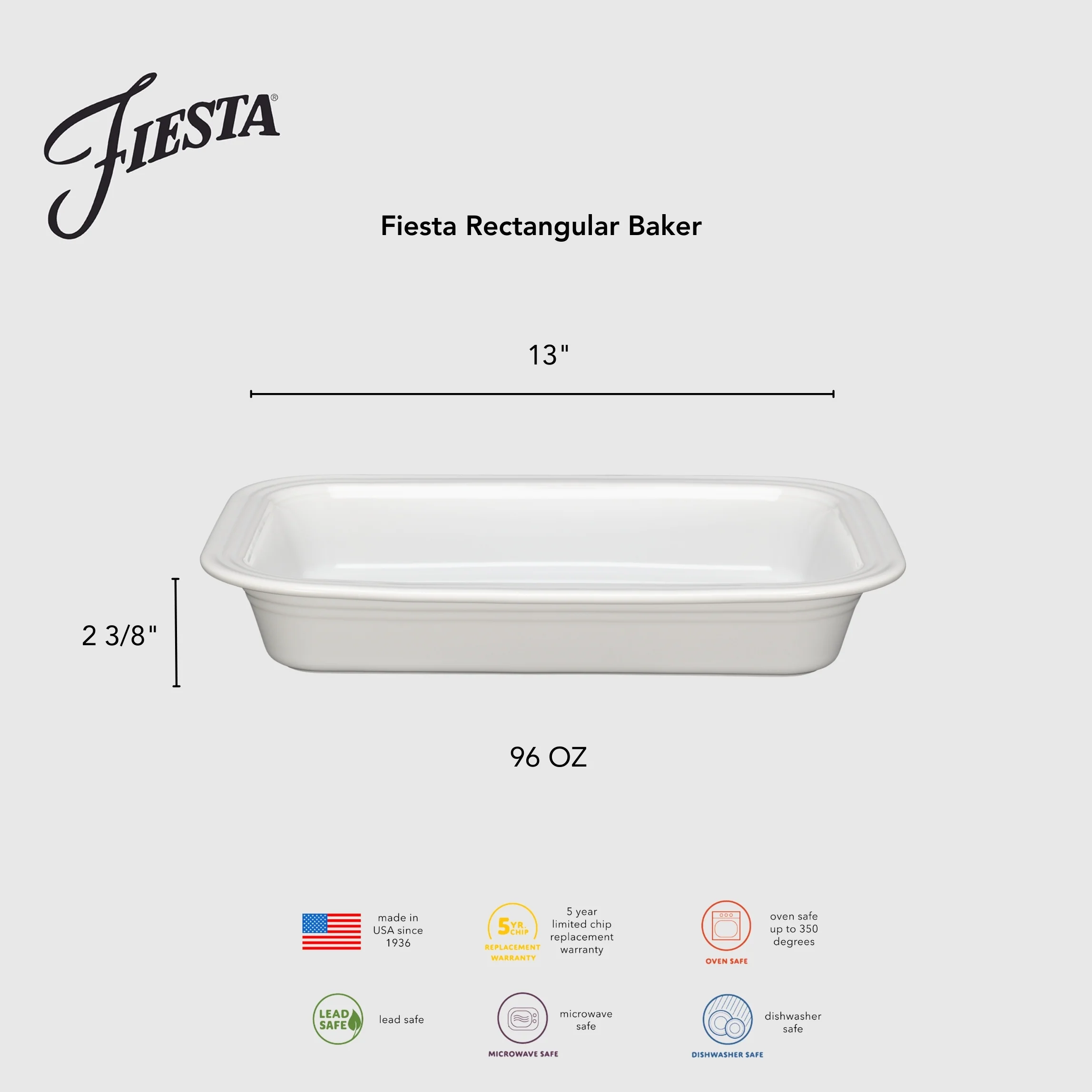 Fiesta Rectangular 9x13 Inch Baker 3 Quart - Image 4
